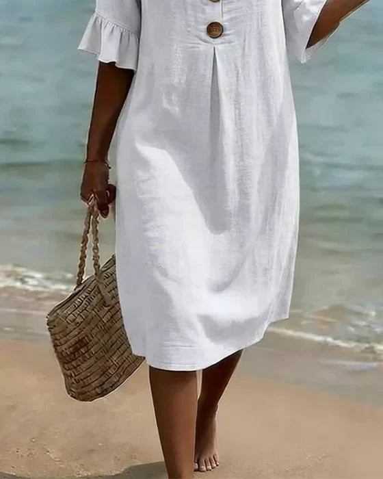 Women's Loose Fit Button-Front Dress with Flowing Sleeves