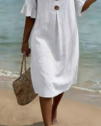 Women's Loose Fit Button-Front Dress with Flowing Sleeves