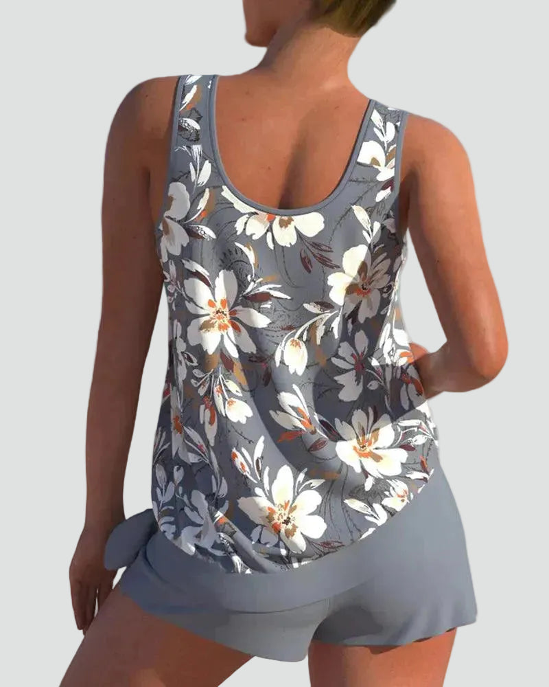 Women's Floral Print Tankini Set - Shaping Two-Piece Swimwear