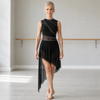 ballet leotard — Black asymmetric glitter front — view 15