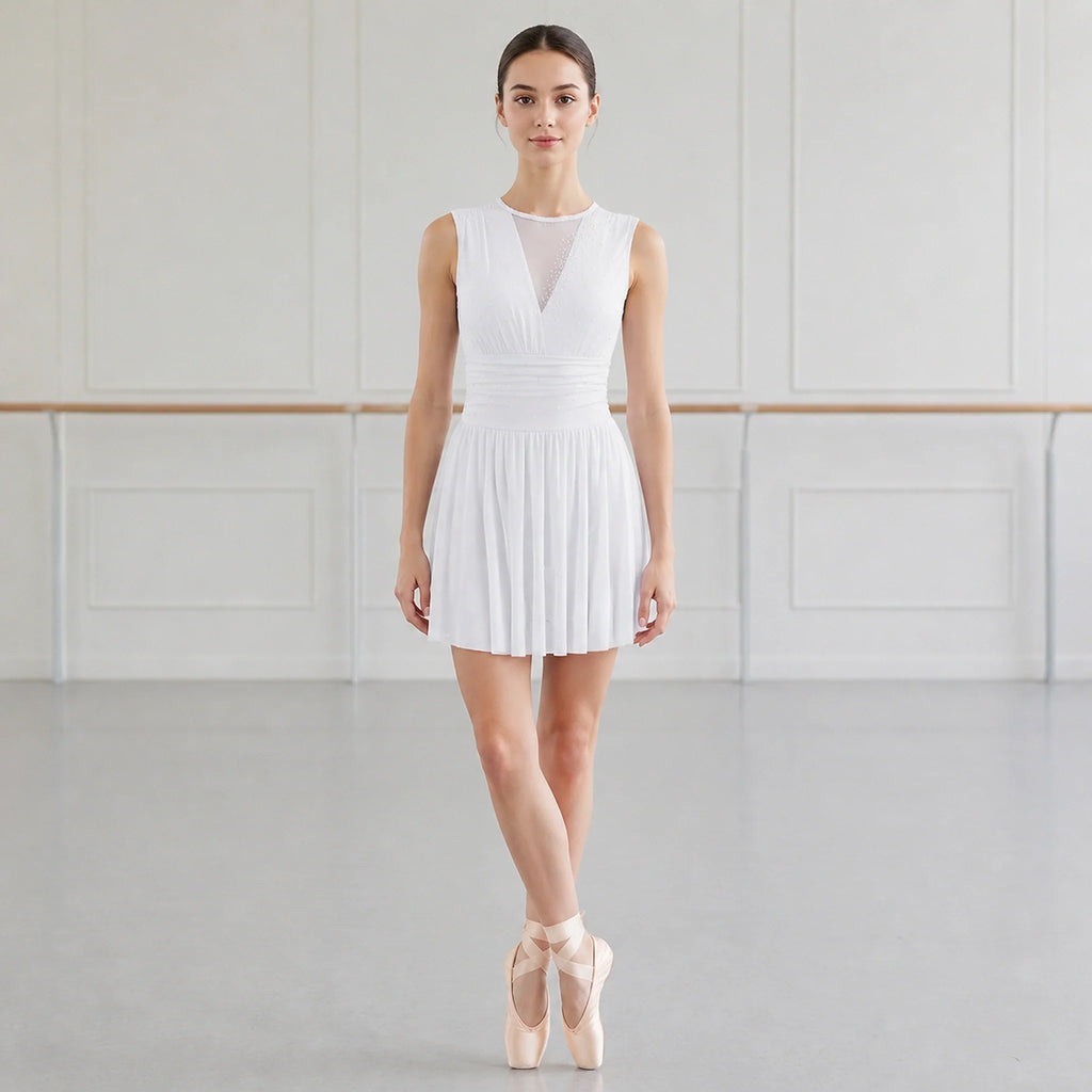 ballet leotard — White mesh open back front — view 9