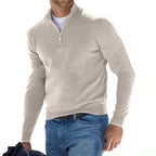 Men's Zip-Up Sweater with Stand-Up Collar, Ribbed Cuffs