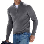 Men's Zip-Up Sweater with Stand-Up Collar, Ribbed Cuffs