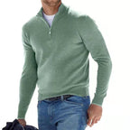 Men's Zip-Up Sweater with Stand-Up Collar, Ribbed Cuffs