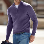 Men's Zip-Up Sweater with Stand-Up Collar, Ribbed Cuffs