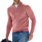 Men's Zip-Up Sweater with Stand-Up Collar, Ribbed Cuffs