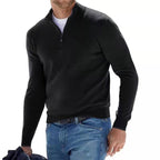 Men's Zip-Up Sweater with Stand-Up Collar, Ribbed Cuffs