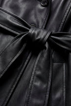 Black Black Double-breasted Belted Faux Trench Coat - Trench coats - Photo 4