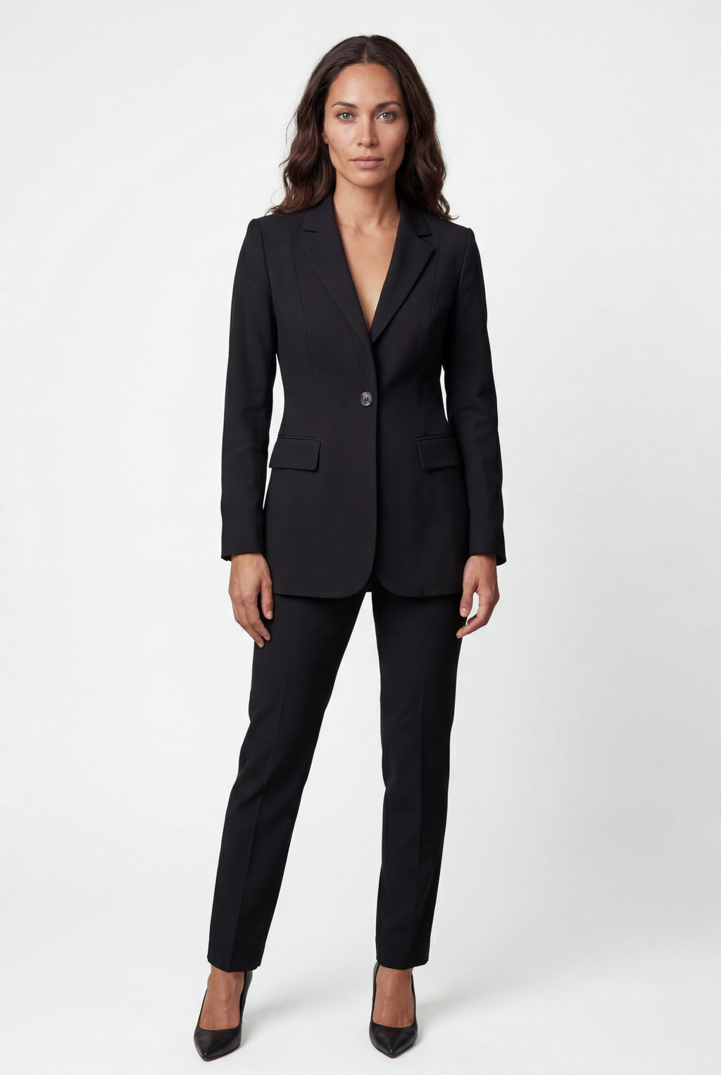 Black Fitted Single-breasted Blazer with Classic Lapel - Blazers - Photo 24