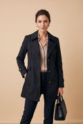 Women Trench Coat Short Belted in Black — primary full body