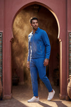 Blue Textured Zip-up Jacket and Jogger Set with Ribbed Detail - Two piece set - Photo 11