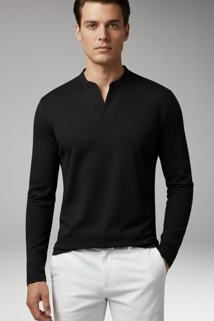 Men's Short-Sleeve V-Neck Shirt – Buttonless Front, Plain Weave