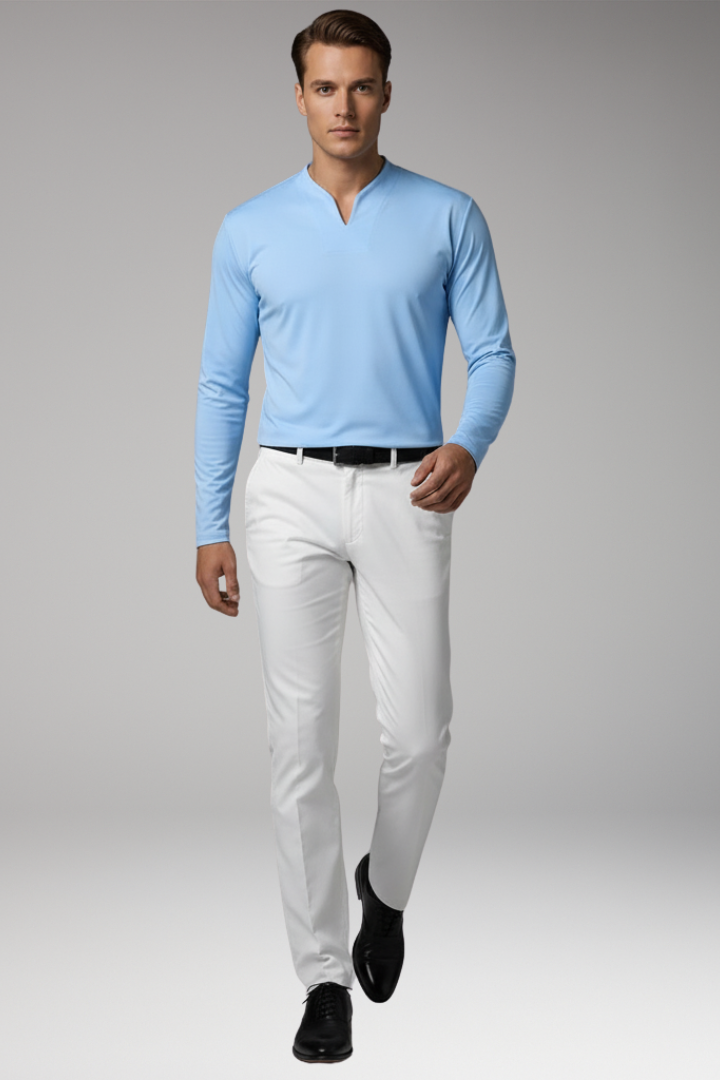Men's Short-Sleeve V-Neck Shirt – Buttonless Front, Plain Weave