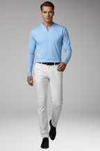 Men's Short-Sleeve V-Neck Shirt – Buttonless Front, Plain Weave