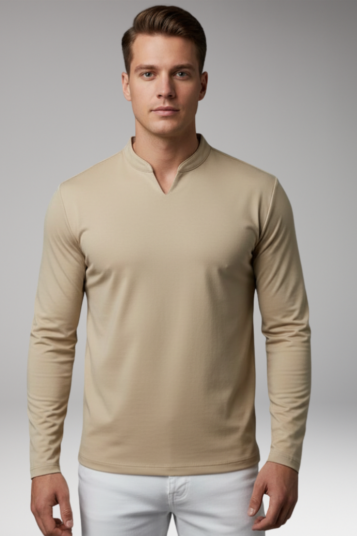 Men's Short-Sleeve V-Neck Shirt – Buttonless Front, Plain Weave