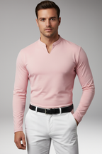 Men's Short-Sleeve V-Neck Shirt – Buttonless Front, Plain Weave