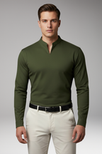 Men's Short-Sleeve V-Neck Shirt – Buttonless Front, Plain Weave