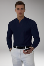 Men's Short-Sleeve V-Neck Shirt – Buttonless Front, Plain Weave
