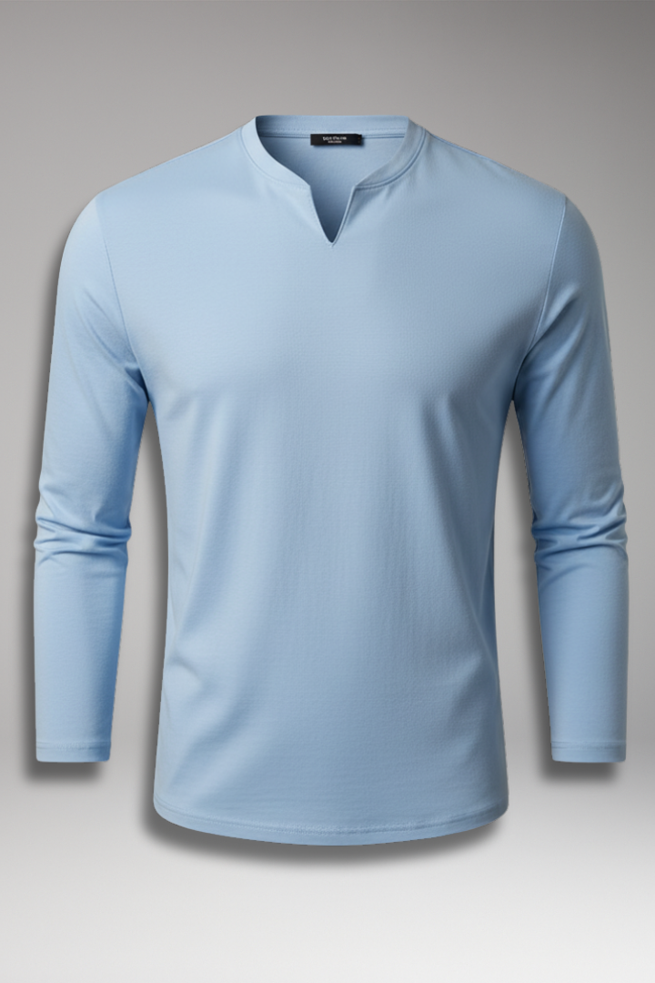 Men's Short-Sleeve V-Neck Shirt – Buttonless Front, Plain Weave