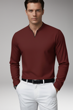 Men's Short-Sleeve V-Neck Shirt – Buttonless Front, Plain Weave