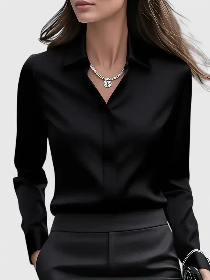 Women's Blouse with Hidden Button Placket for the Office