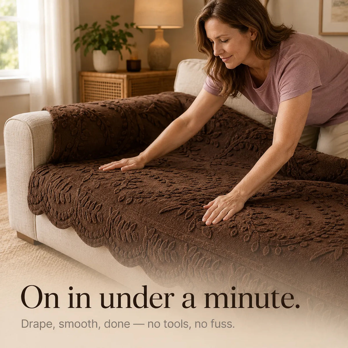 Plush Non-Slip Sofa Cover with Embossed Botanical Texture