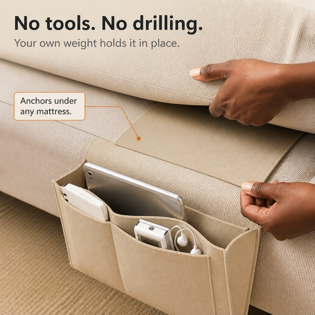 Under-Mattress Bedside Caddy - Hanging Felt Storage Organizer