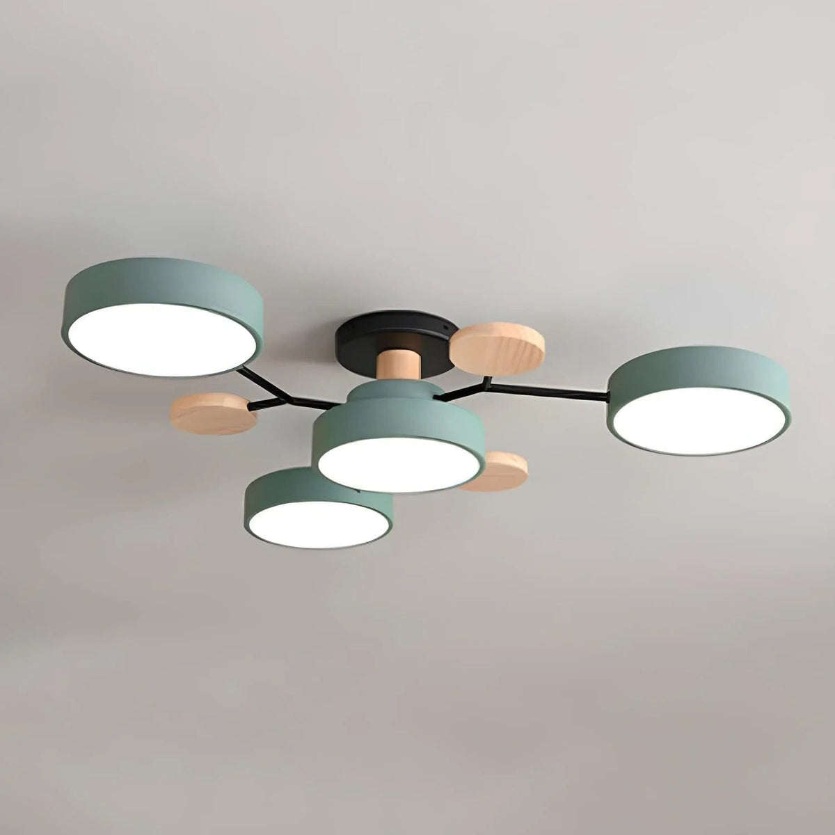 Round Iron Semi-Flush Ceiling Light - LED Chandelier Fixture
