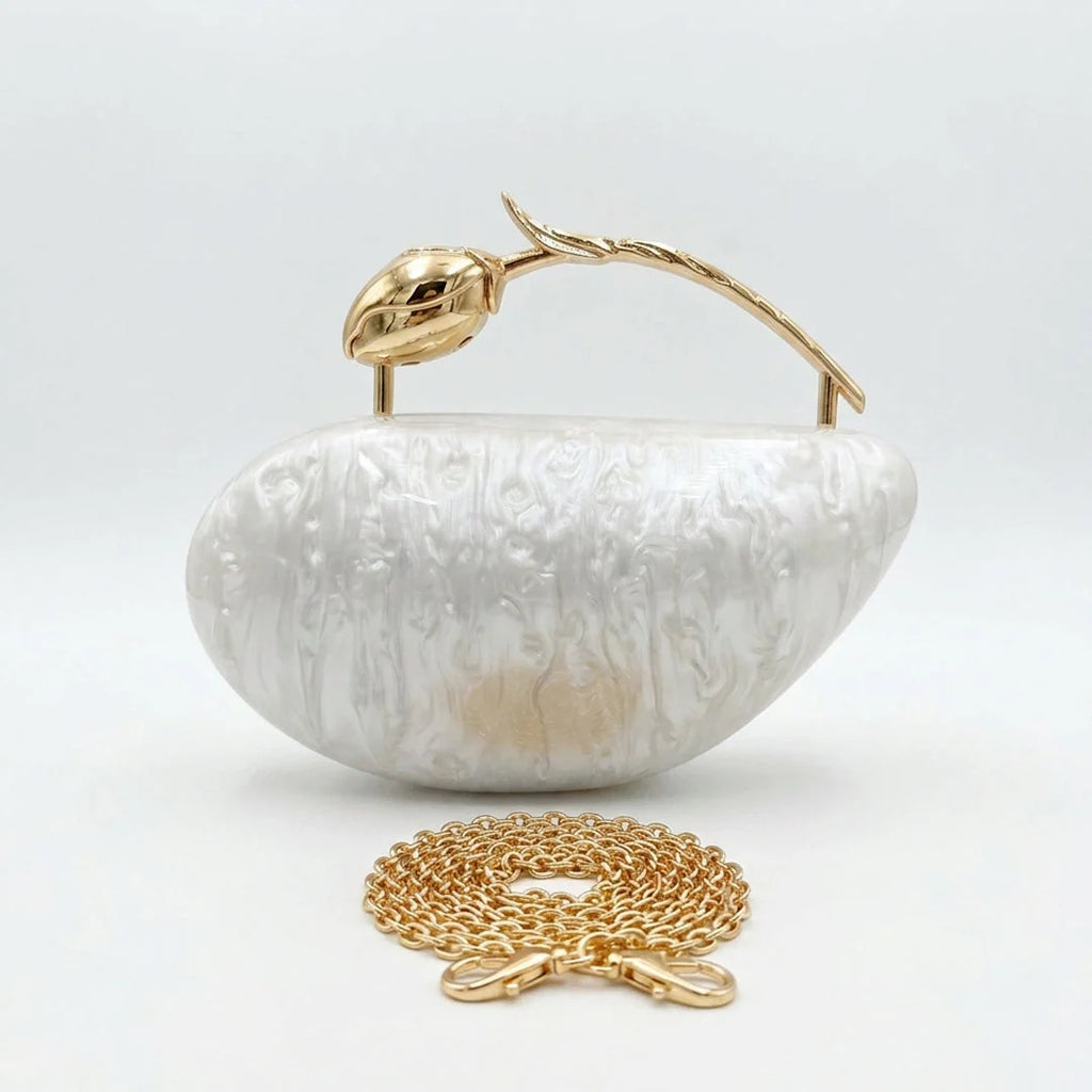 Clear acrylic clutch bag with a sleek design, featuring gold tone clasp and minimalist style, front view — 5 — view 5