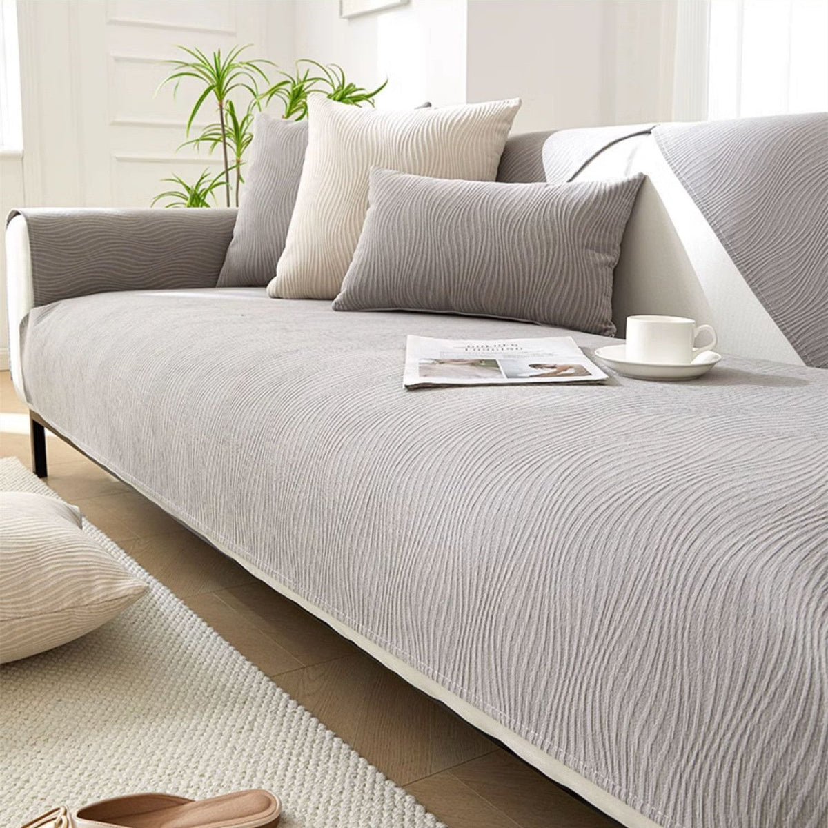 Chenille Sofa Cover with Non-Slip Backing - Stretch Couch Throw