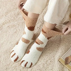 Women's Cat Paw Socks - Plush Cotton Blend Crew Socks