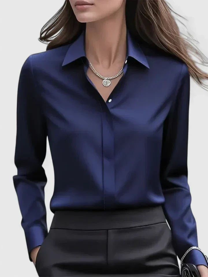 Women's Blouse with Hidden Button Placket for the Office