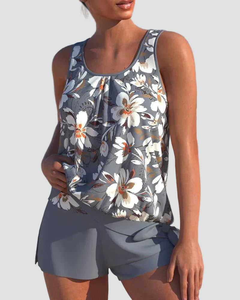 Women's Floral Print Tankini Set - Shaping Two-Piece Swimwear