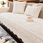 Plush Non-Slip Sofa Cover with Embossed Botanical Texture
