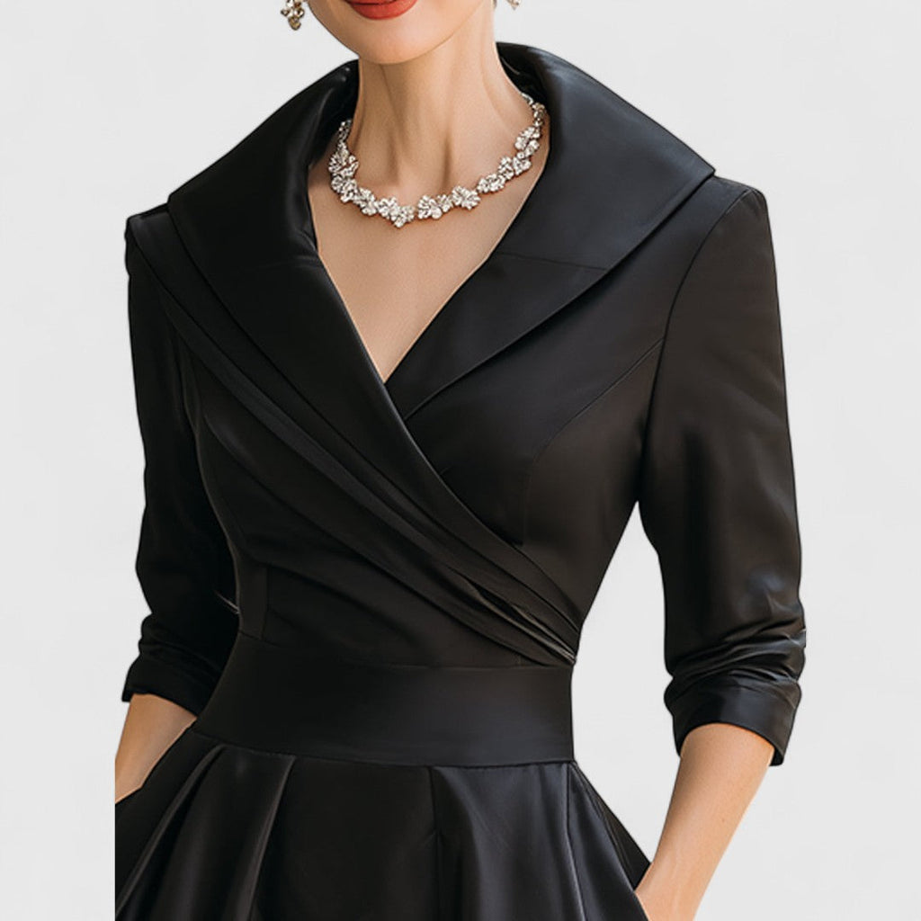 Women's Midi Dress with V-Neck and Wrap-Style Waist
