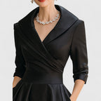 Women's Midi Dress with V-Neck and Wrap-Style Waist