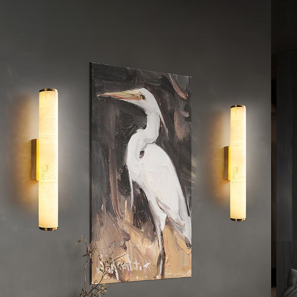 Wall Light for Living Room, Vertical Cylindrical Marble-Effect Design