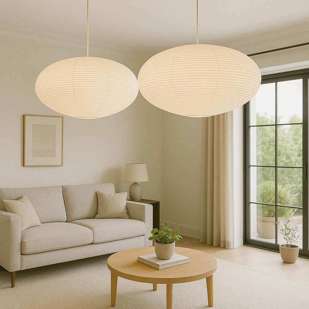 WabiLight | Japandi Paper Pendant Lamp | Handmade Wabi-Sabi Design with Warm LED Light