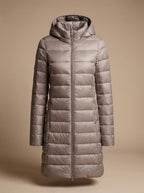 Women's Winter Jacket - Long Lightweight Puffer Coat with Hood