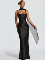 Women's Maxi Dress Sleeveless with Straight Neckline and Tie-Back