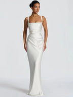 Women's Maxi Dress Sleeveless with Straight Neckline and Tie-Back