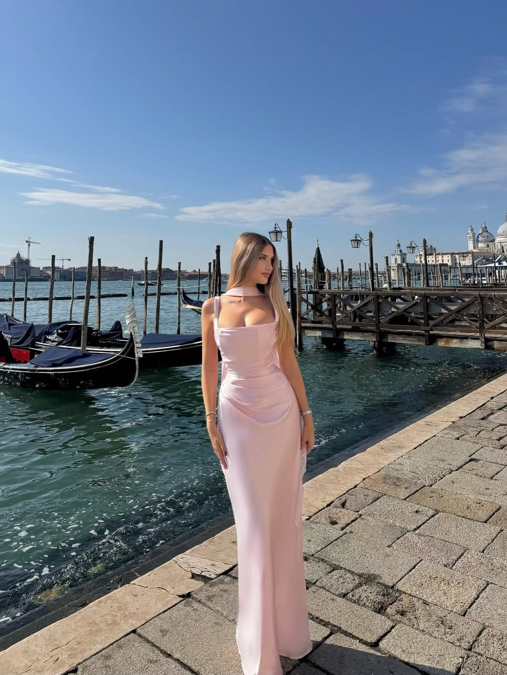 Women's Maxi Dress Sleeveless with Straight Neckline and Tie-Back