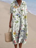Women's Short Sleeve Floral Midi Dress – Relaxed Fit