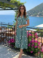 Women's Short Sleeve Floral Midi Dress – Relaxed Fit