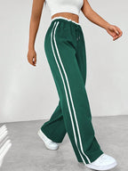 Women's High-Waisted Side-Stripe Joggers - Casual Sweatpants