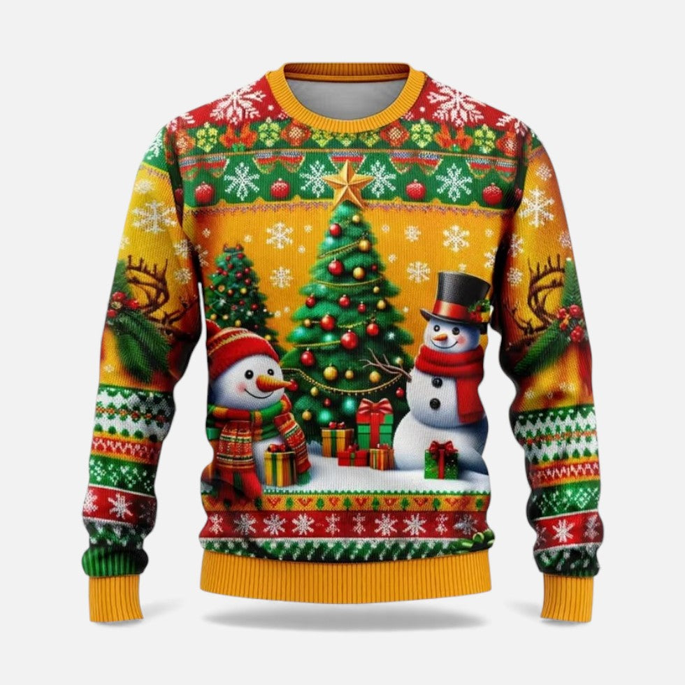 Men's Christmas Sweater Winter Landscape Print Pullover