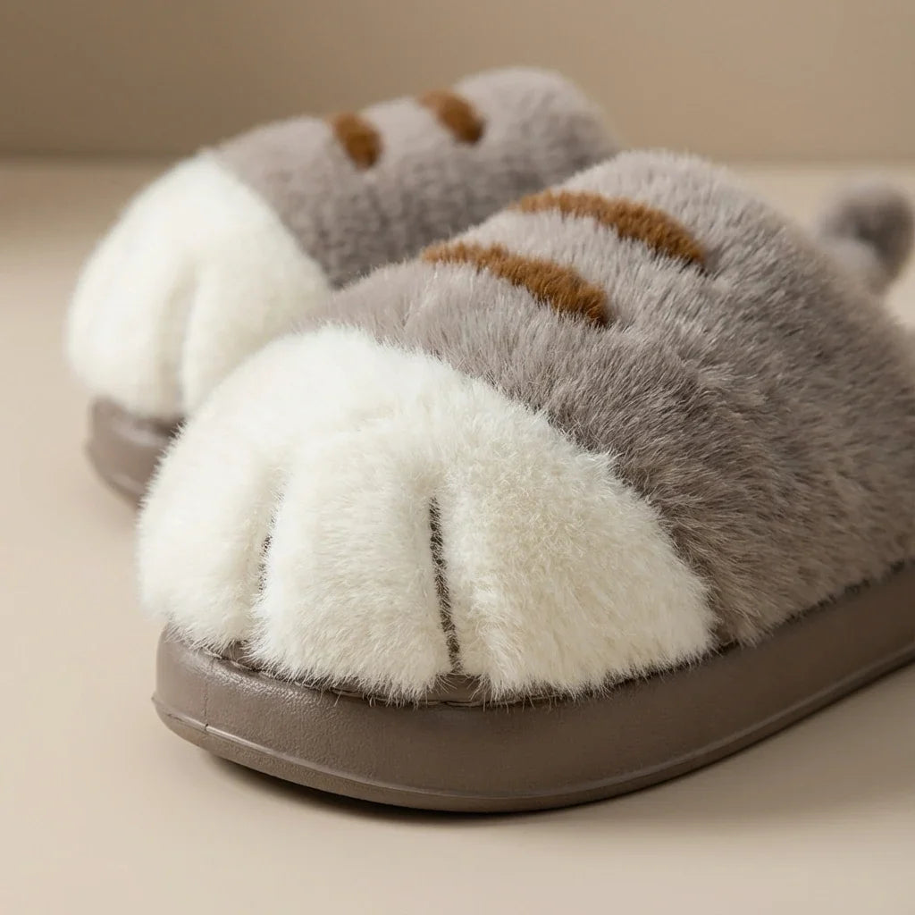 Ladies Slippers – Cat Paw Plush Design with Cushioned Sole