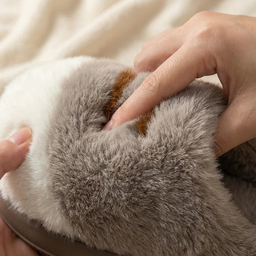 Ladies Slippers – Cat Paw Plush Design with Cushioned Sole