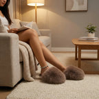 Ladies Slippers - Fluffy Faux Fur Plush Slippers with Non-Slip Sole