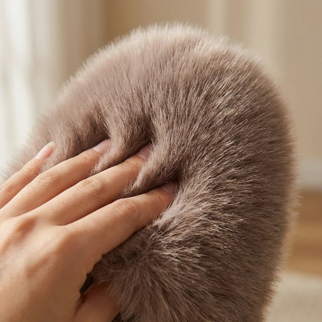 Ladies Slippers - Fluffy Faux Fur Plush Slippers with Non-Slip Sole